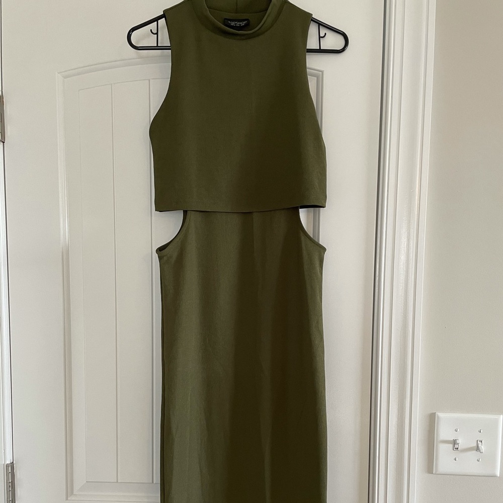 Top Shop Olive Green below the knee body con dress